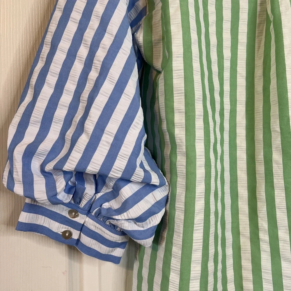 NWT Homebody Seersucker Colorblock Striped Puff LongSleeve  Button Up Sz Small - Picture 3 of 8